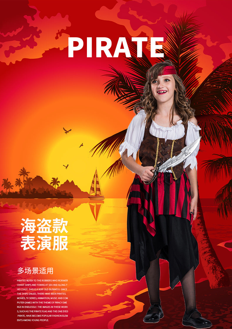 Halloween Children's Costume Costume Performance Costume Performance Costume Pirates of the Caribbean New Red and Black Striped Suit