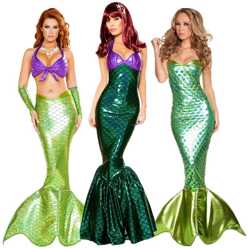 Halloween Costume Foreign Trade Adult Mermaid Princess Dress Cosplay Costume Sexy Chest-Wrapped Performance Evening Dress