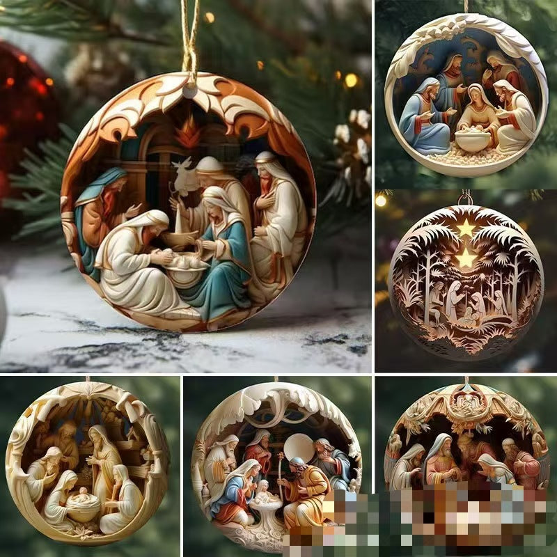 2025 Cross-Border Independent Station Acrylic 3D Effect Christmas Ornaments New Religious Belief Decoration