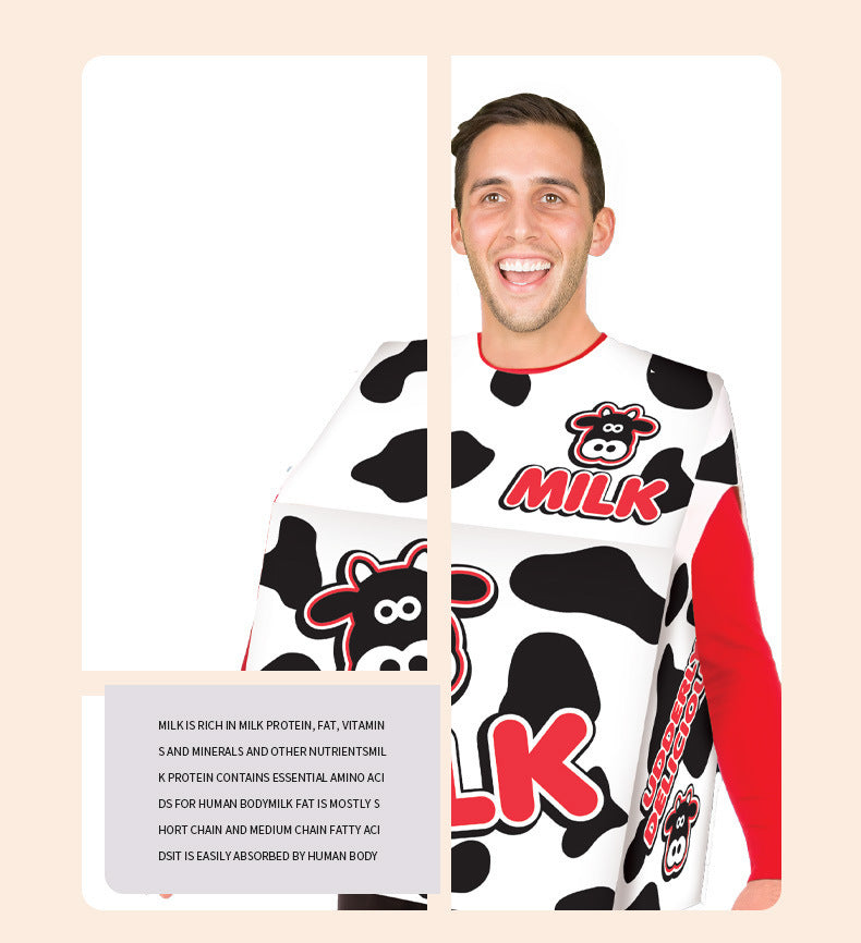 Halloween Adult Food Costume Cosplay Milk Carton Game Stage Costume Game Theme Dance Party