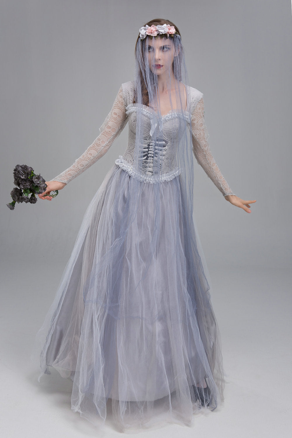 Foreign Trade Halloween Horror Gray Skeleton Ghost Bride Dress Ghost Zombie Costume for Masquerade Performance