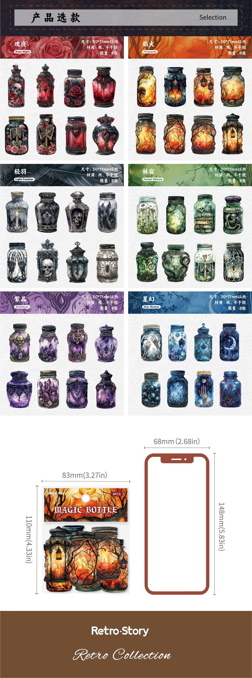 Retrostory Magic Bottle Series DIY Retro Landscaping Stickers Creative Decorative Stickers 8 Handbook Stickers