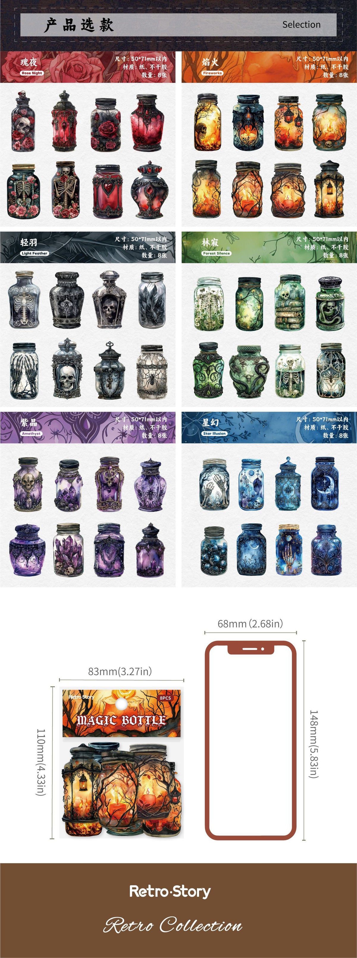 Retrostory Magic Bottle Series DIY Retro Landscaping Stickers Creative Decorative Stickers 8 Handbook Stickers