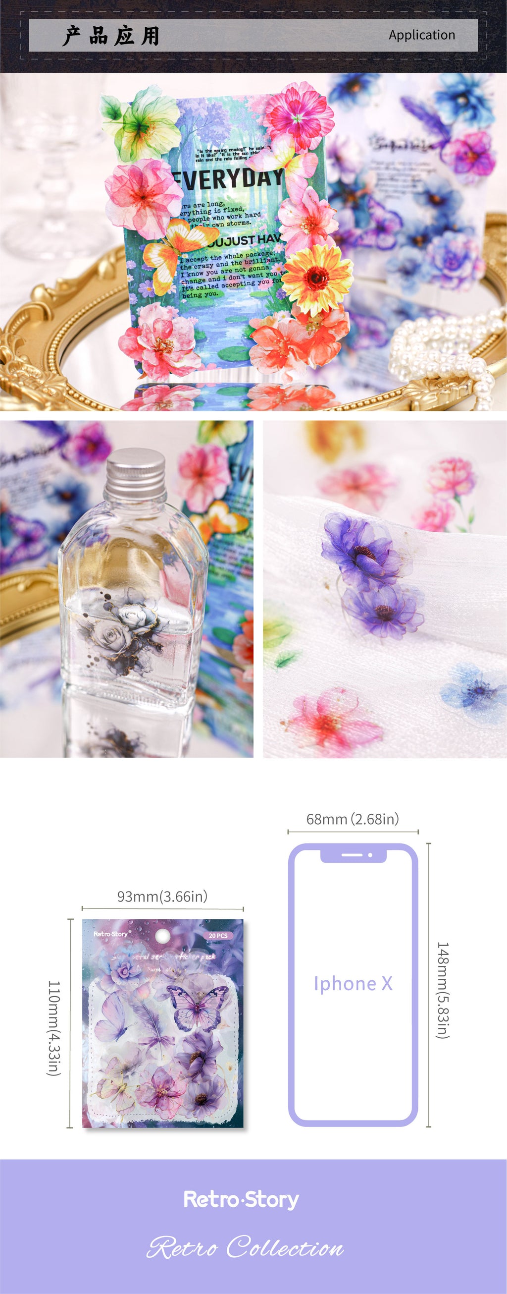 Retrostory Glass Petal Series Pet Notebook Base Decorative Sticker Paper Package Creative Scene Landscaping Sticker
