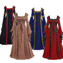 Large Size Halloween European and American Popular Women's Medieval Vintage Hooded Dress Square Collar Trumpet Sleeve Large Dress