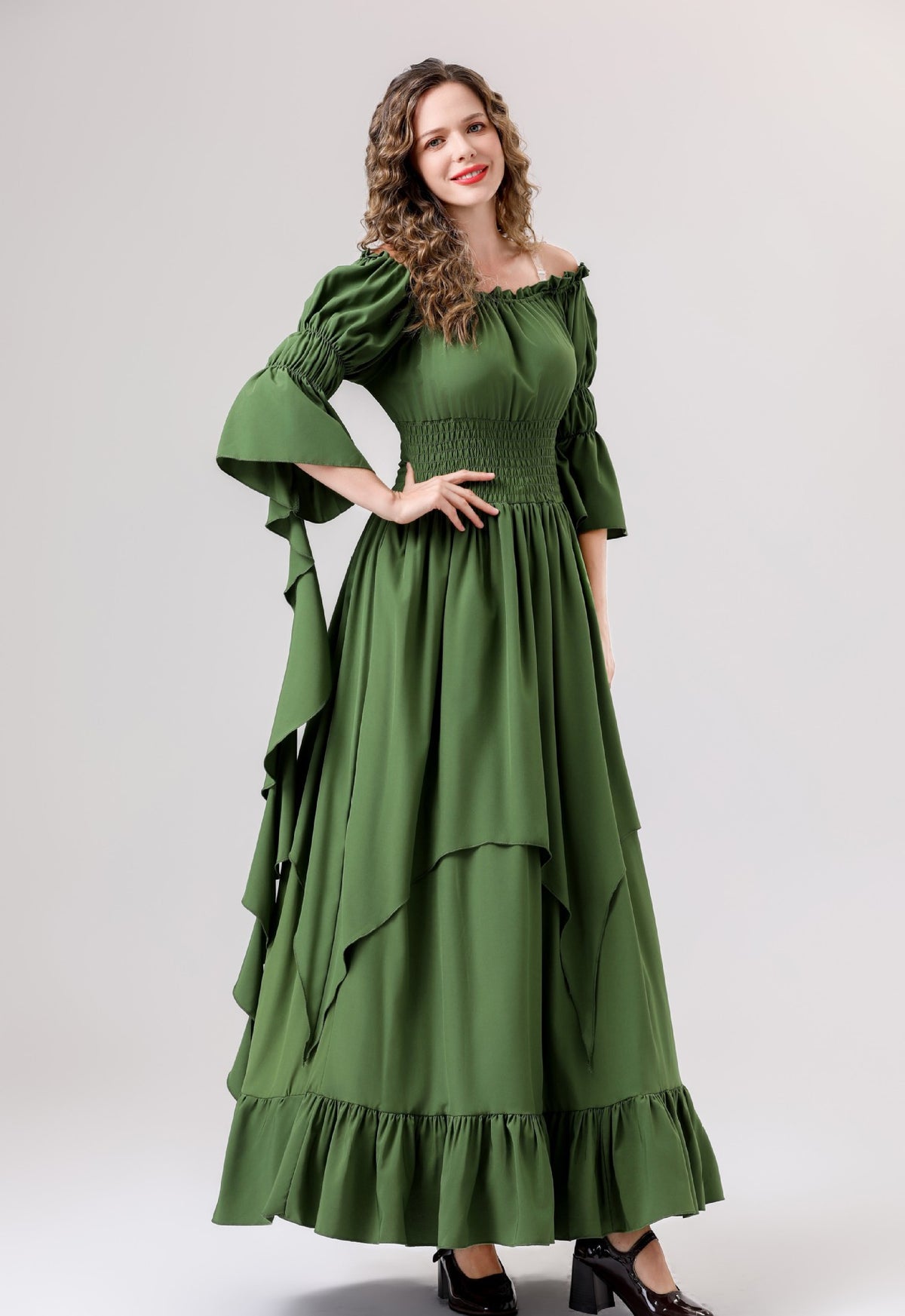 Halloween Medieval Renaissance Retro Dress European and American Square Collar Bundle Waist Dress Stage Performance Costume