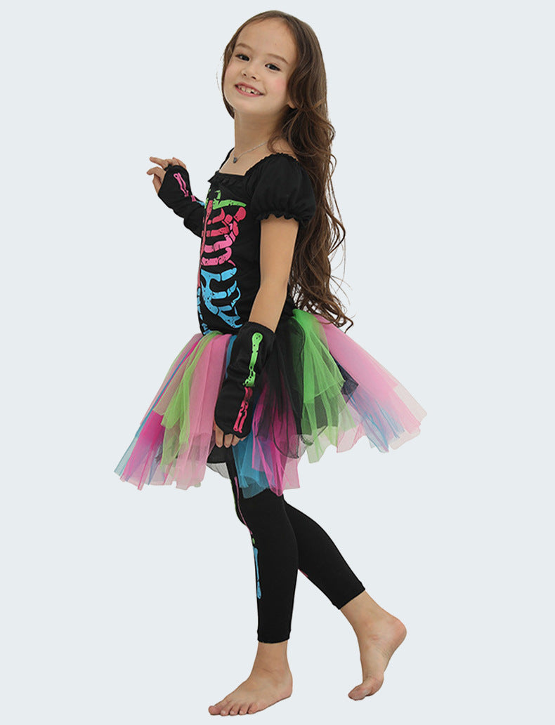 Colorful Punk Skull Costume Halloween jumpsuit Halloween New Skull Skeleton Playing Suit