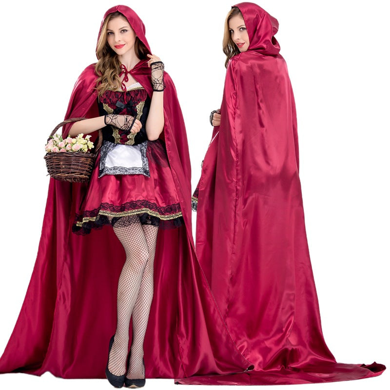 Adult Female Halloween Cosplay Little Red Riding Hood Costume Fairy Tale Role-Playing Dress Grandma Wolf Cape