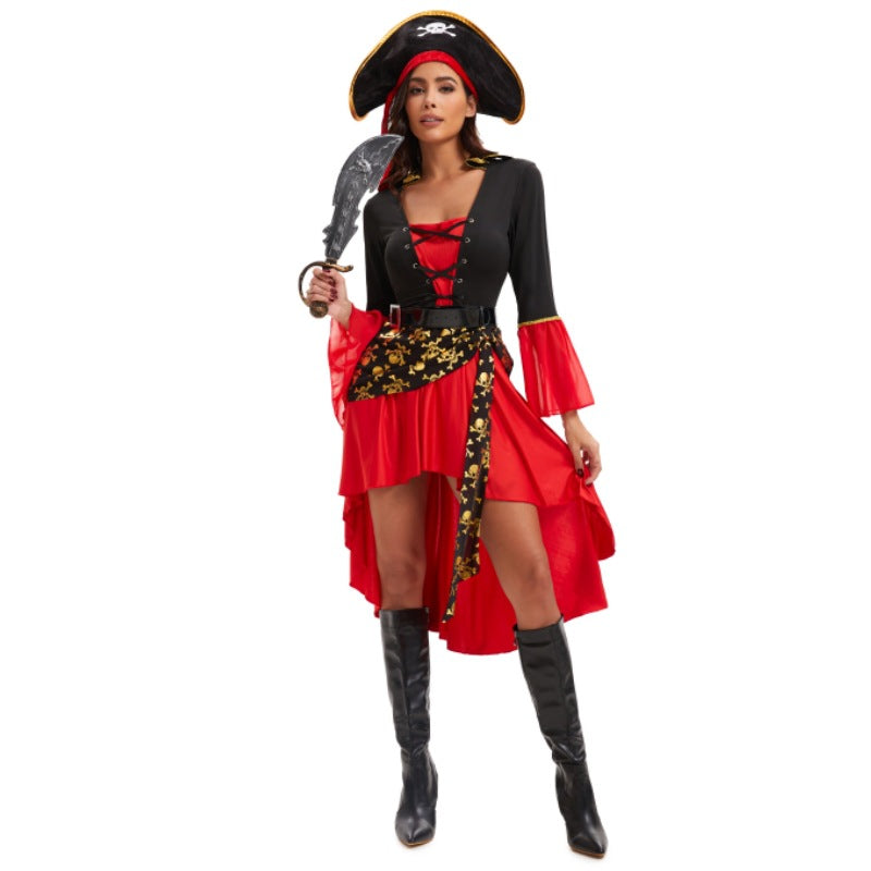 New Halloween Female Red Pirate Game Cosplay Costume Masquerade Pirate Captain Stage Performance Costume