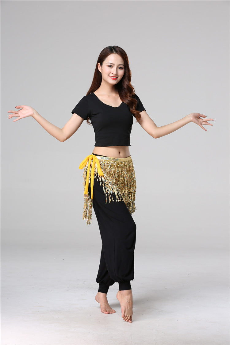 Halloween in stock Belly Dance Performance Costume Sequins Tassel Hips Bead Pieces Waist Chain Indian Dance Waist Towel Wholesale