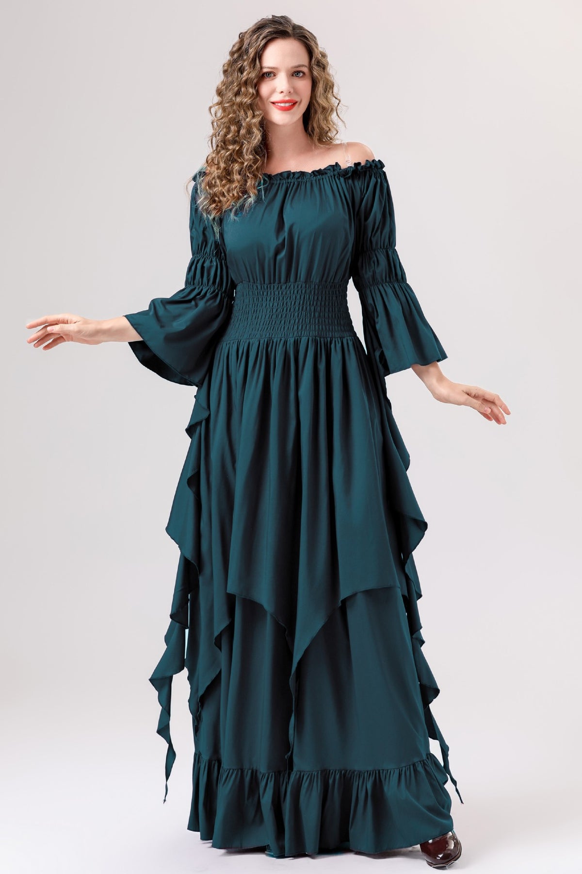 Halloween Medieval Renaissance Retro Dress European and American Square Collar Bundle Waist Dress Stage Performance Costume