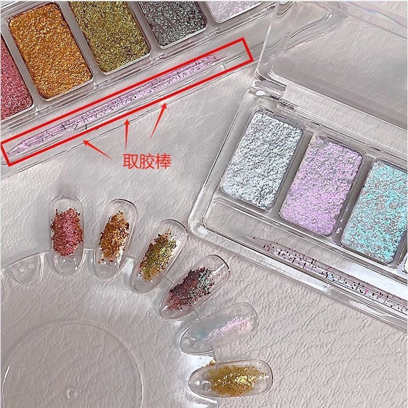 Nail glitter powder cloth spirit mud six palace grid new burst flash solid Maillard starlight ice through DIY nail decorations