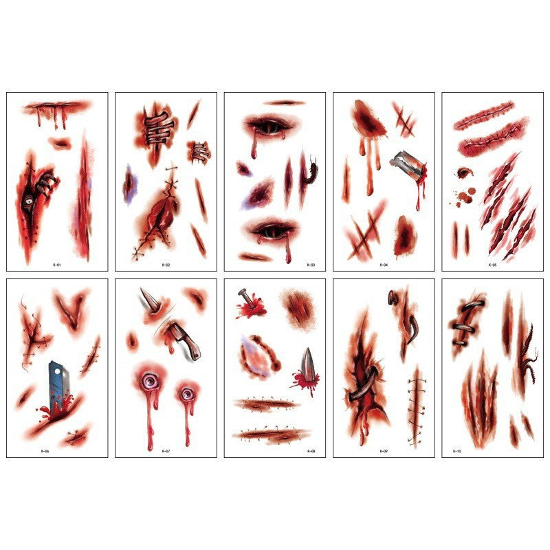 Halloween Realistic Scar Vampire Bite Zombie Scratch Horror Wound Scar Waterproof Tattoo Sticker for Men and Women