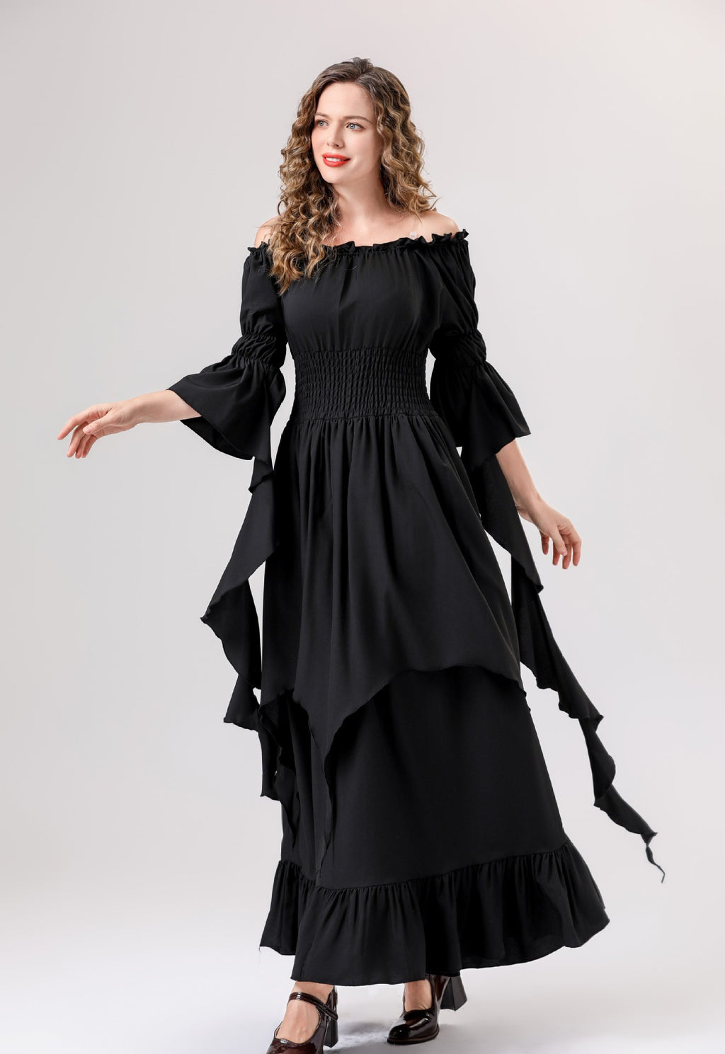 Halloween Medieval Renaissance Retro Dress European and American Square Collar Bundle Waist Dress Stage Performance Costume