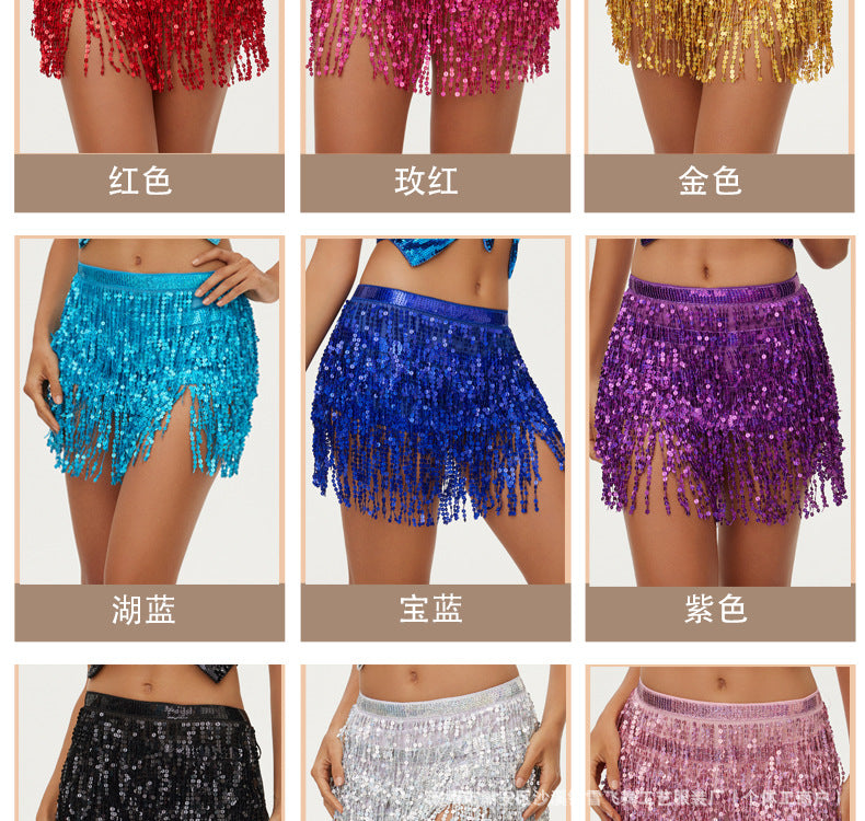 Halloween New Belly Dance Beads Waist Chain 4 Layer Beads Sequins Dance Performance Hip Towel Tassel Waist Seal Belt