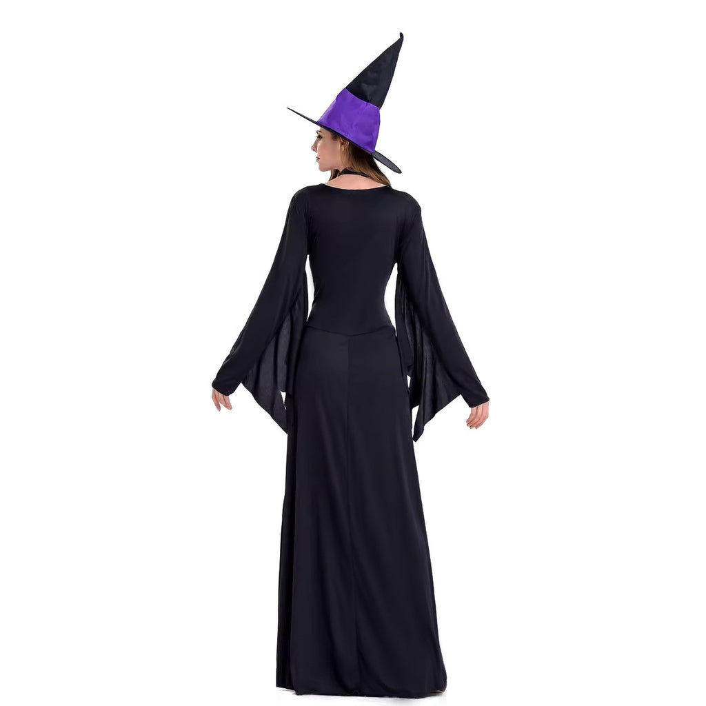 Amazon Cross-Border Halloween Purple Witch Costume Magician Long Skirt Wizard Cosplay Stage Performance Costume