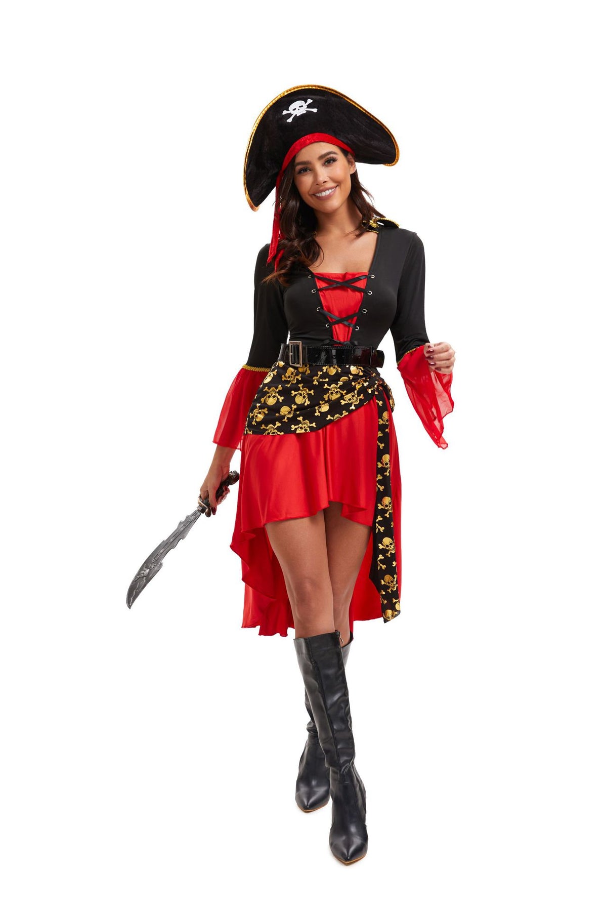 New Halloween Female Red Pirate Game Cosplay Costume Masquerade Pirate Captain Stage Performance Costume