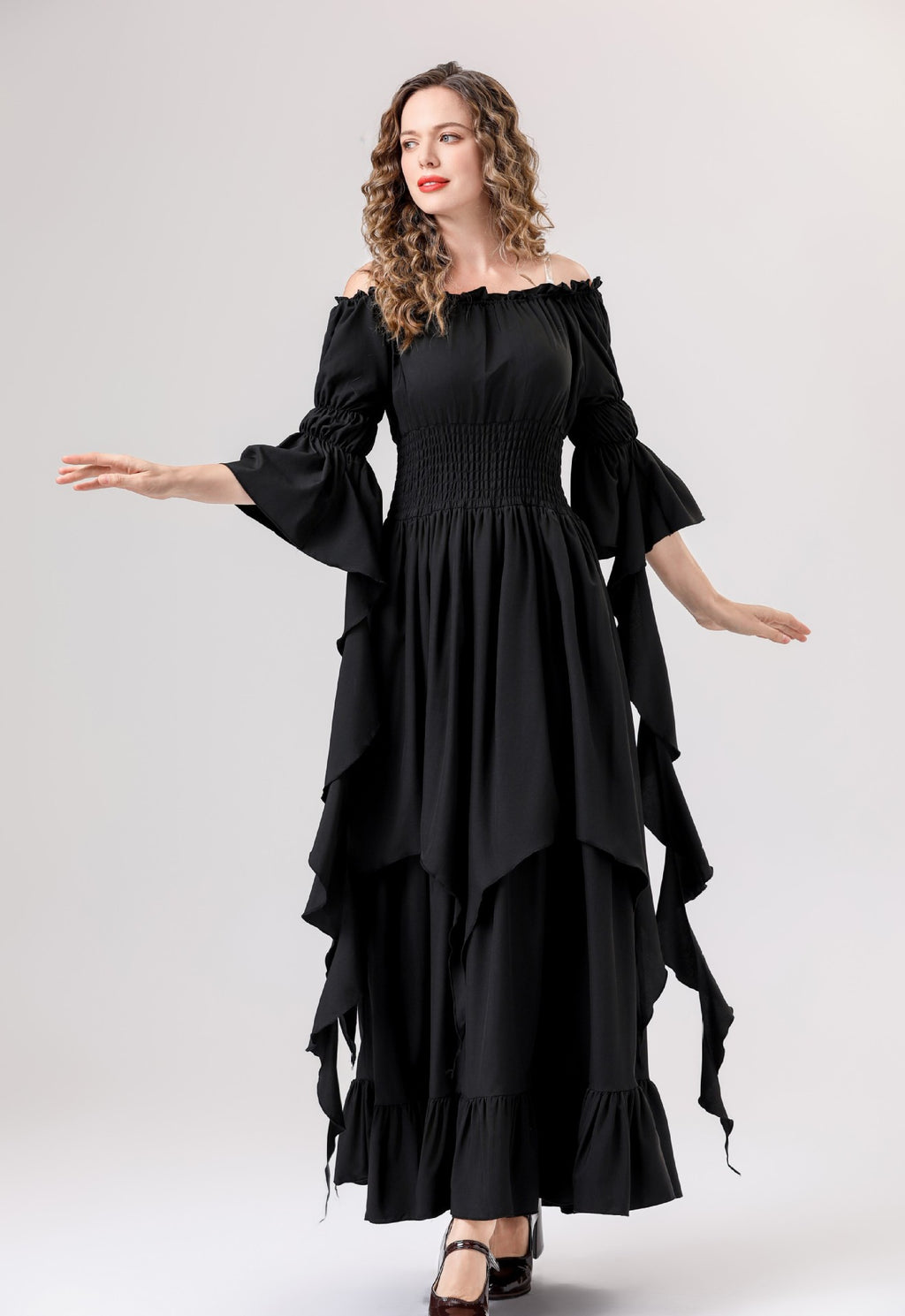 Halloween Medieval Renaissance Retro Dress European and American Square Collar Bundle Waist Dress Stage Performance Costume