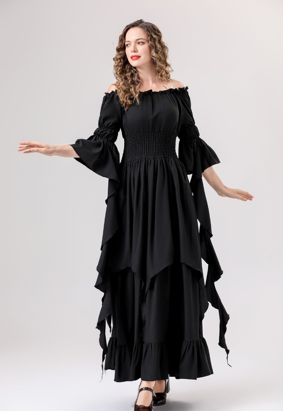 Halloween Medieval Renaissance Retro Dress European and American Square Collar Bundle Waist Dress Stage Performance Costume