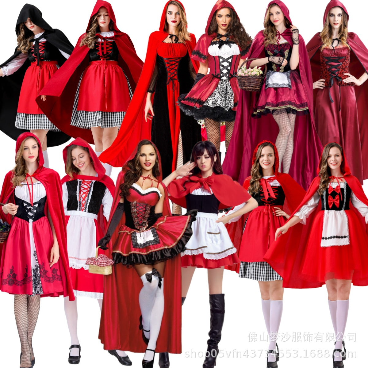 Adult Female Halloween Cosplay Little Red Riding Hood Costume Fairy Tale Role-Playing Dress Grandma Wolf Cape