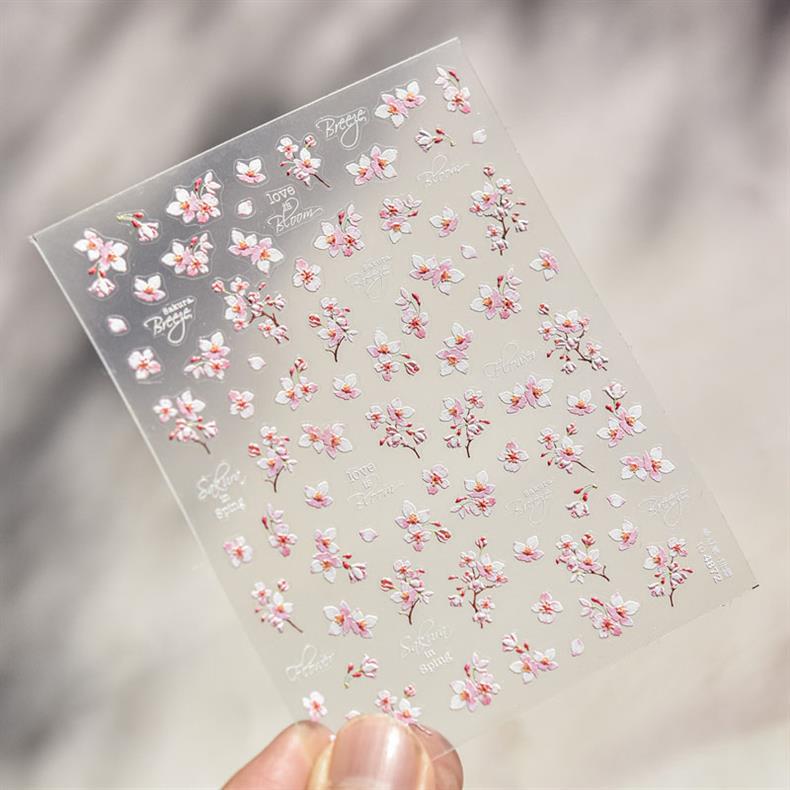 Spring Cherry Blossom Nail Stickers New Embossed 5D Three-Dimensional Japanese Style Internet Celebrity Ins Flower Nail Sticker Decorations