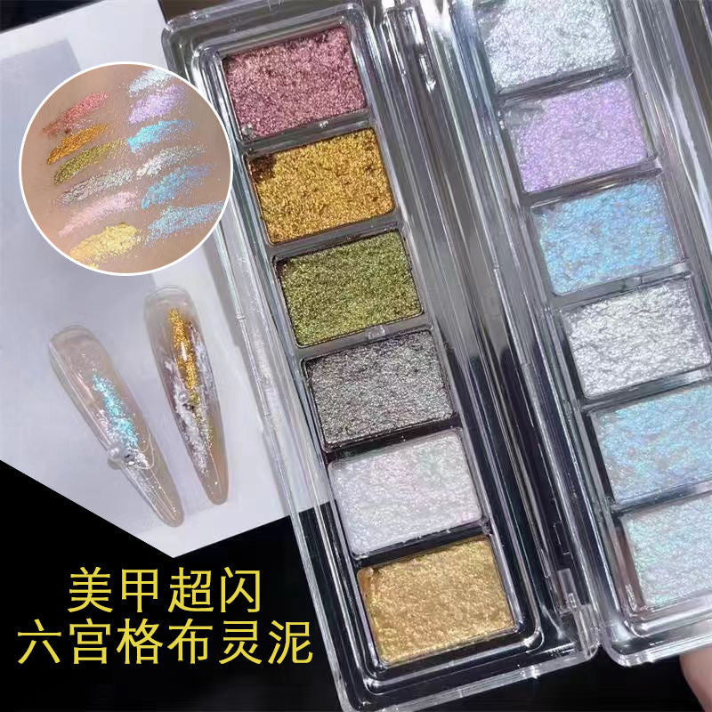 Nail glitter powder cloth spirit mud six palace grid new burst flash solid Maillard starlight ice through DIY nail decorations