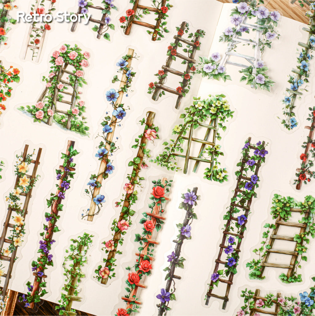 Retrostory Flower Ladder Pastoral Fresh Creative Stickers Decorative Stickers Children's Landscaping Material Journal Stickers