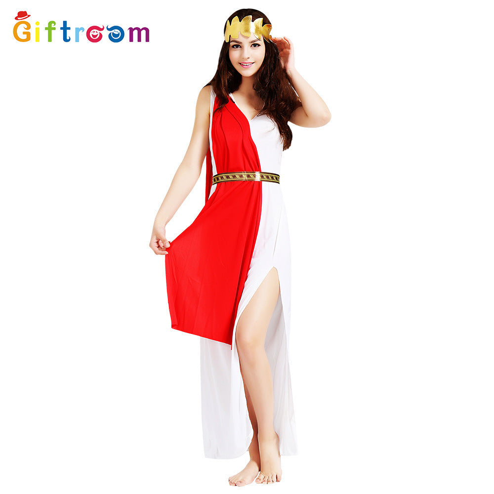 Halloween Masquerade Ancient Egyptian Greek Couple Red Shawl Stage Play Role-Playing Costume Ds Performance Costume