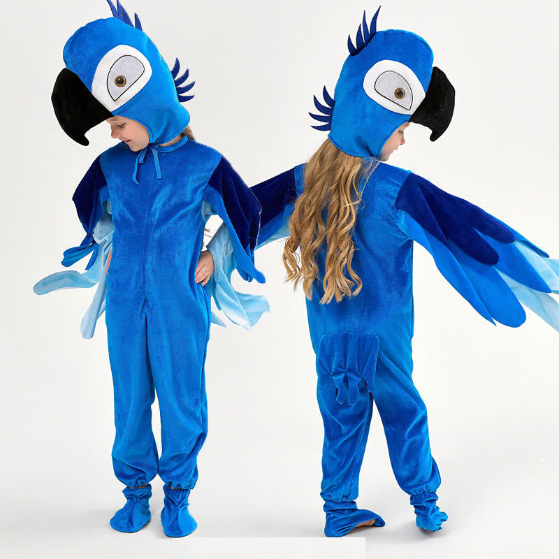 Halloween Children's Performance Costume Cartoon Animal One-piece Costume Blue Red Parrot COS Performance Costume