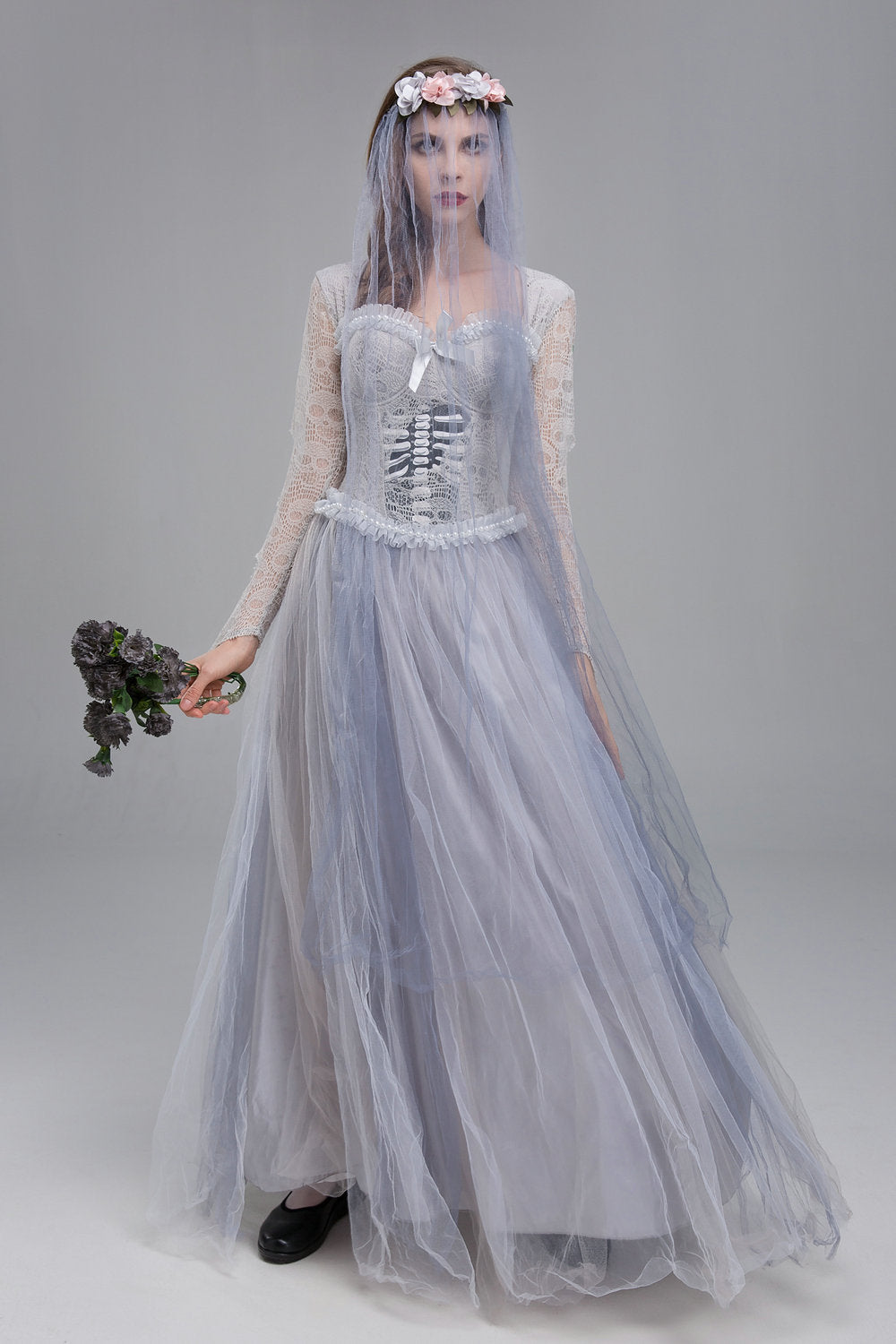 Foreign Trade Halloween Horror Gray Skeleton Ghost Bride Dress Ghost Zombie Costume for Masquerade Performance