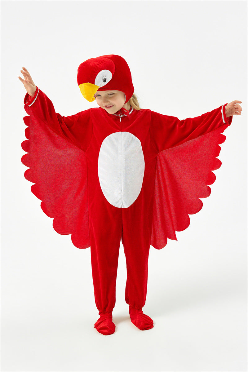 Halloween Children's Performance Costume Cartoon Animal One-piece Costume Blue Red Parrot COS Performance Costume