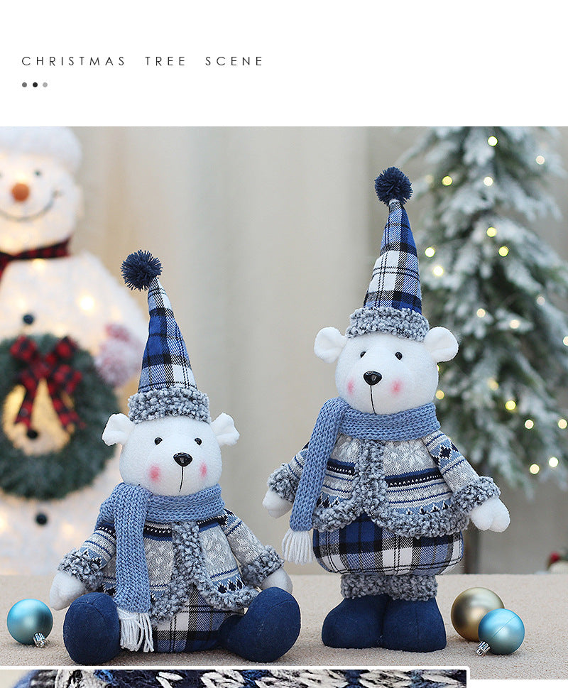 Cross-border New Christmas Decorations Blue Doll Window Arrangement Elk Doll Christmas Cloth Bear Ornaments