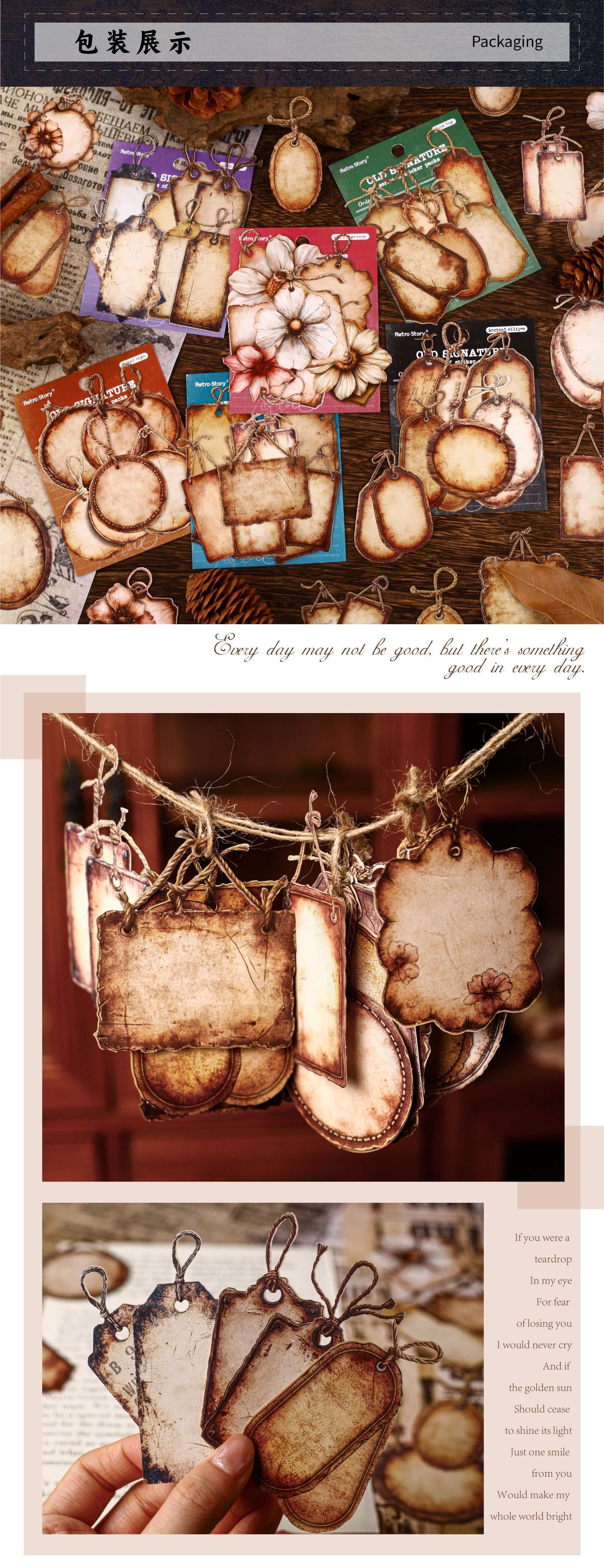 Retrostory Old Sign Series Retro DIY Landscaping Material Collage Package Creative Base Decorative Handbook Stickers