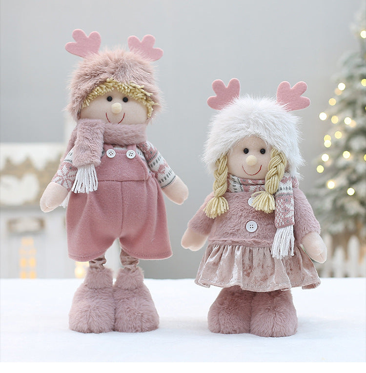 Cross Border Christmas Decorations Pink Antlers Doll Fabric Boys and Girls Doll Standing Doll Desktop Ornaments