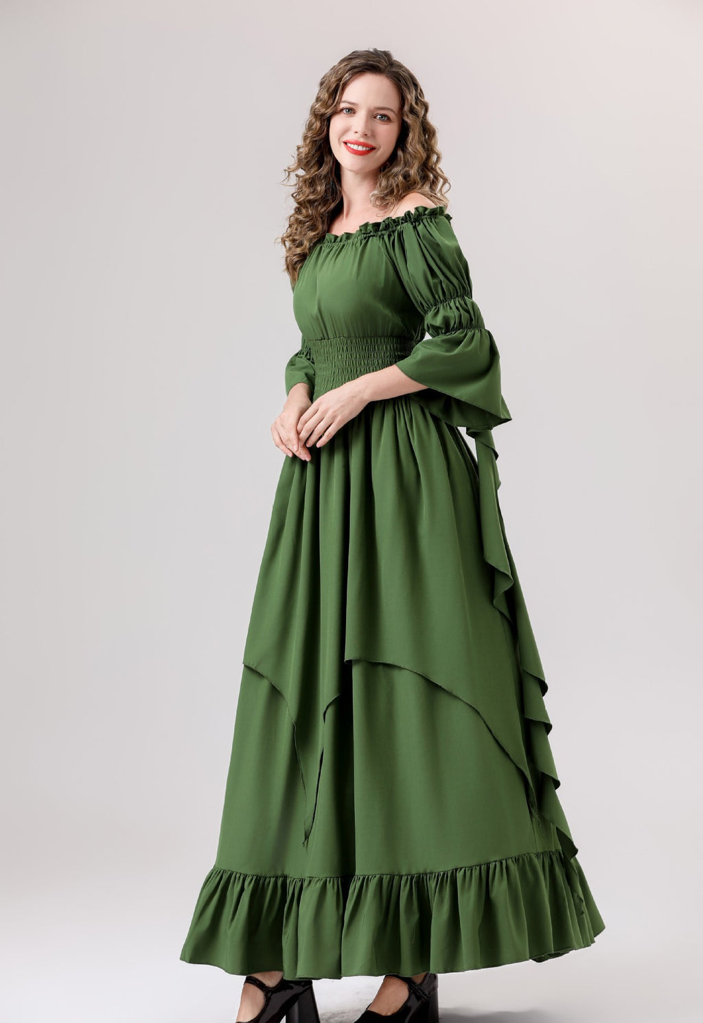 Halloween Medieval Renaissance Retro Dress European and American Square Collar Bundle Waist Dress Stage Performance Costume