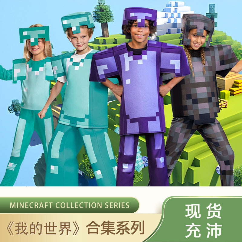 My World Child Cos Suit Steve Stage Game Performance Suit minecraft Halloween Costume in stock