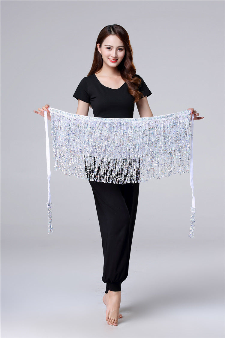 Halloween in stock Belly Dance Performance Costume Sequins Tassel Hips Bead Pieces Waist Chain Indian Dance Waist Towel Wholesale
