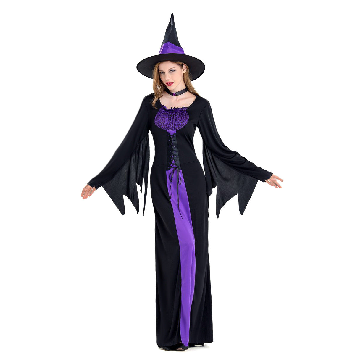 Amazon Cross-Border Halloween Purple Witch Costume Magician Long Skirt Wizard Cosplay Stage Performance Costume