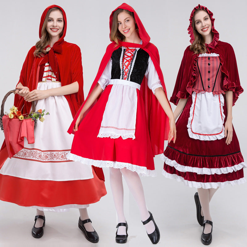 Halloween Retro Palace Dress Little Red Riding Hood Long Dress Cosplay Queen Character Performance Costume