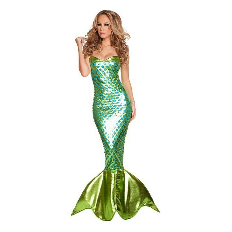 Halloween Costume Foreign Trade Adult Mermaid Princess Dress Cosplay Costume Sexy Chest-Wrapped Performance Evening Dress