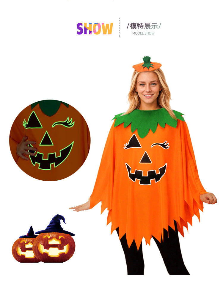 Halloween Costume Luminous Adult Children Pumpkin Cape Shawl Pumpkin Hat suit Cape School Party Dress Up