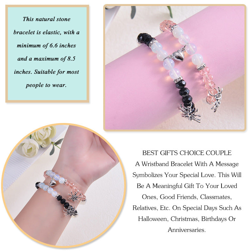 Personalized Dark Wind Halloween Spider Pendant Bracelet suit 8mm Crystal Onyx Stone Beaded Couple Bracelet