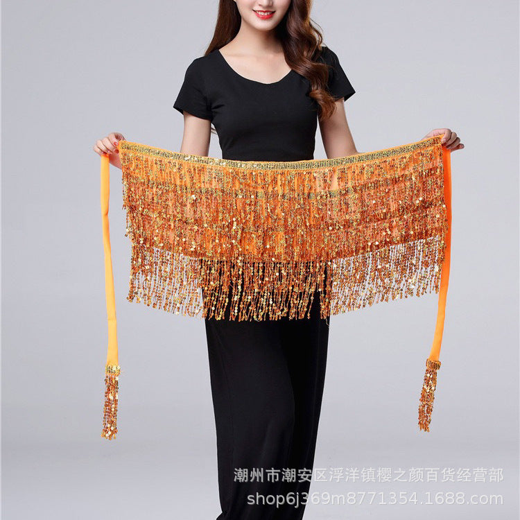 Halloween in stock Belly Dance Performance Costume Sequins Tassel Hips Bead Pieces Waist Chain Indian Dance Waist Towel Wholesale