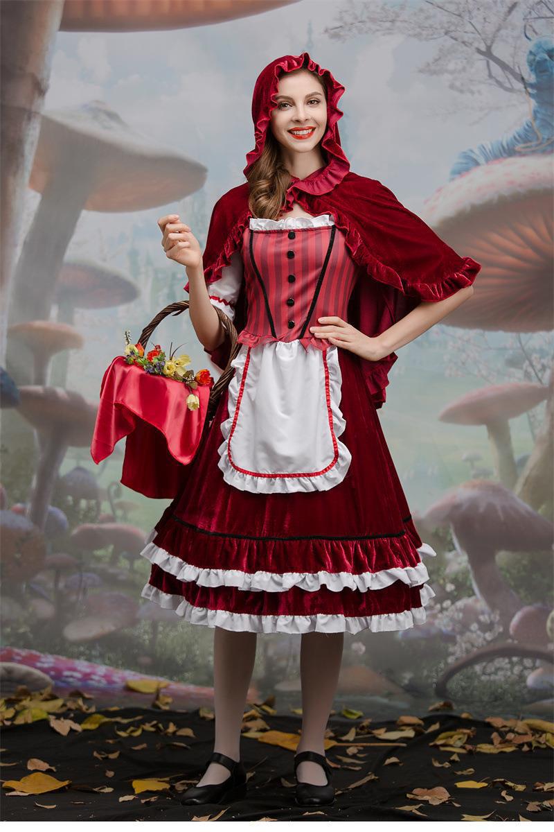 European and American New Halloween Little Red Riding Hood Cos Role-Playing Anime Party Costume Little Red Riding Hood Performance Outfit