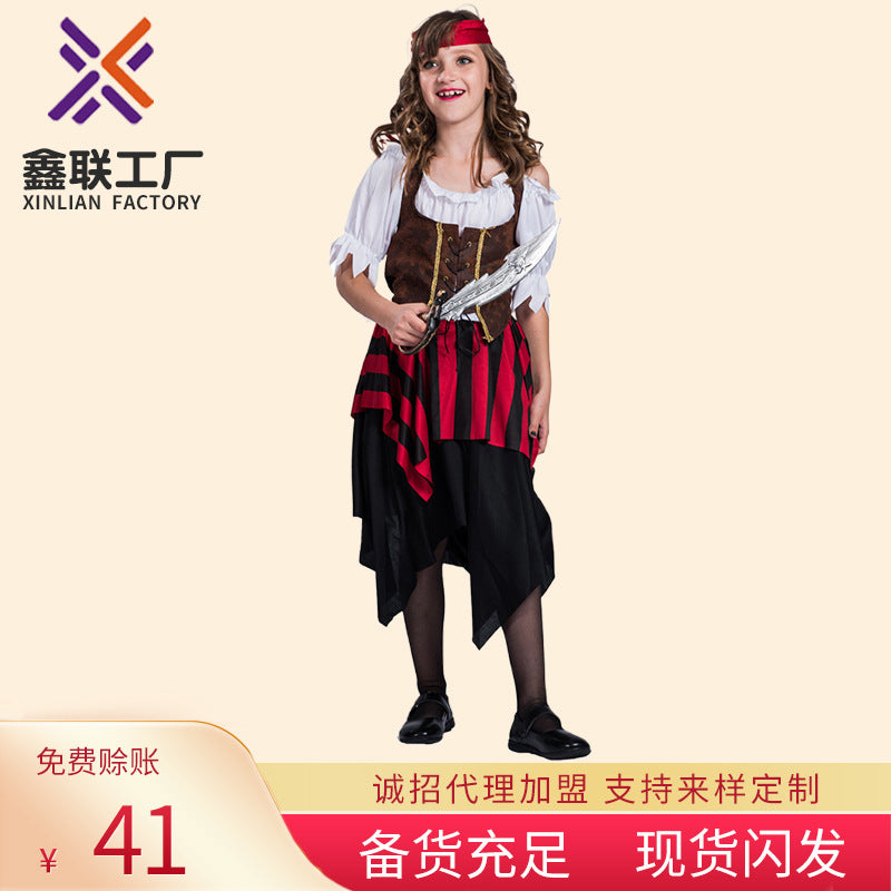 Halloween Children's Costume Costume Performance Costume Performance Costume Pirates of the Caribbean New Red and Black Striped Suit