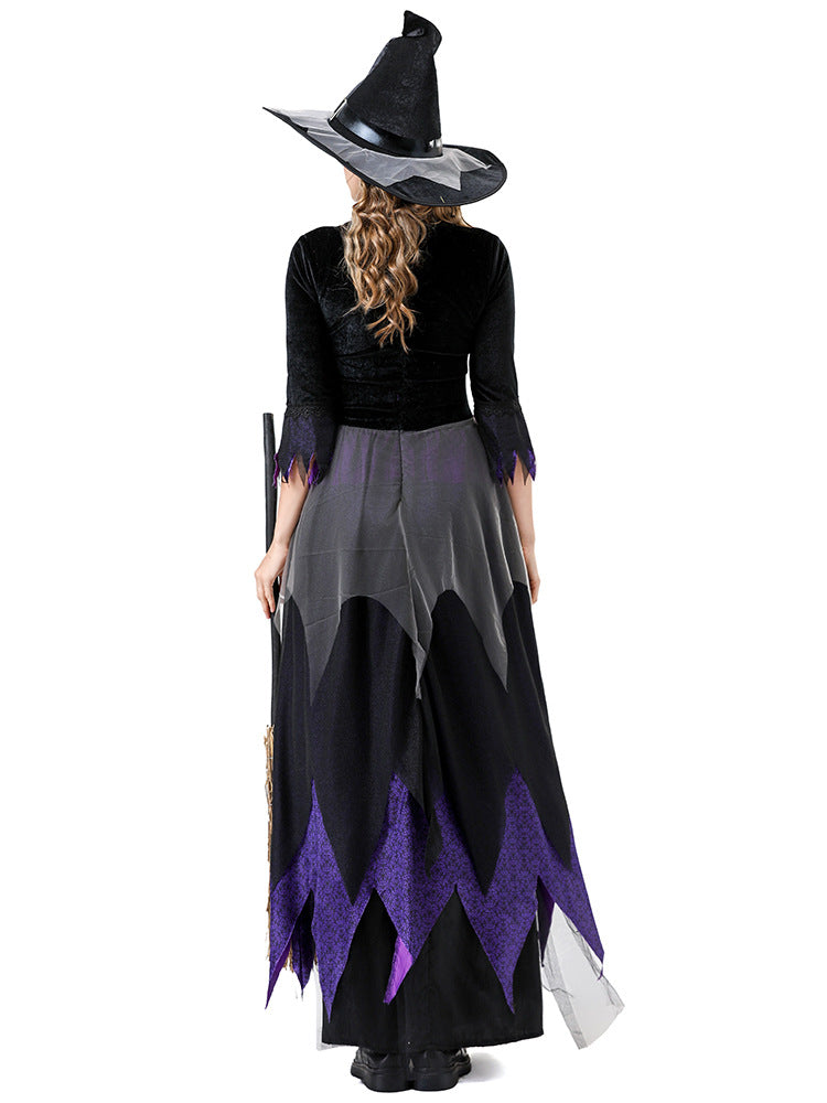 Halloween Cosplay Witch Costume Vampire Black Purple Dress Magic Witch Stage Role Play