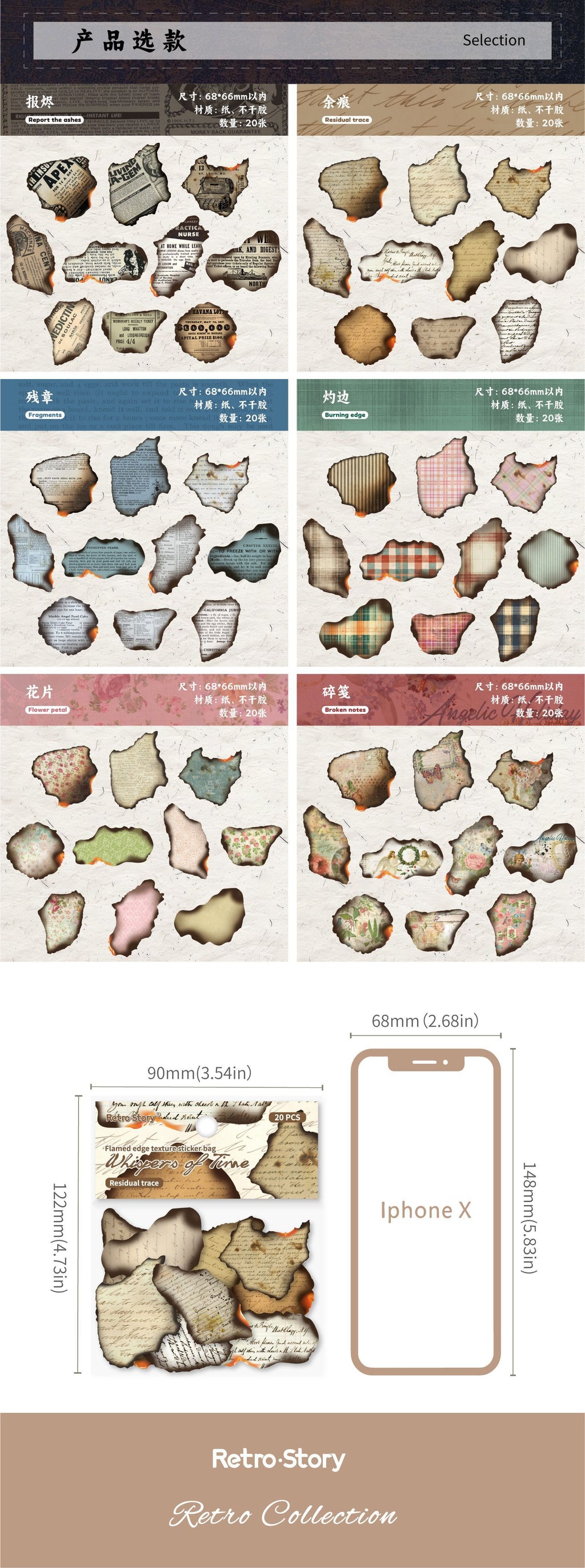 Retrostory Time Fragments Series Creative Sticker Pack Retro Style Base Decoration Collage Landscaping Journal Stickers