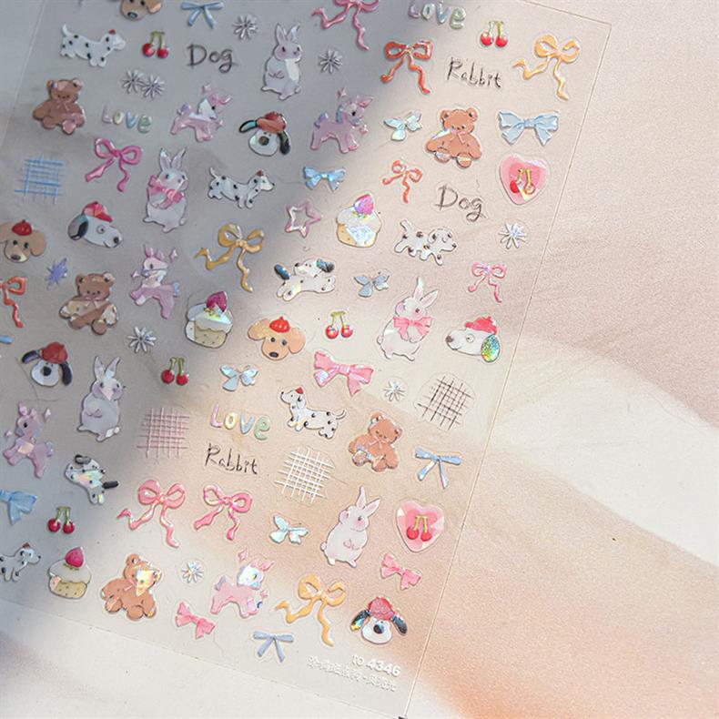 Cute Pink Graffiti Nail Art Stickers Tomoni Embossed 3D Apple Cake Kidsren's Nail Sticker Decorations