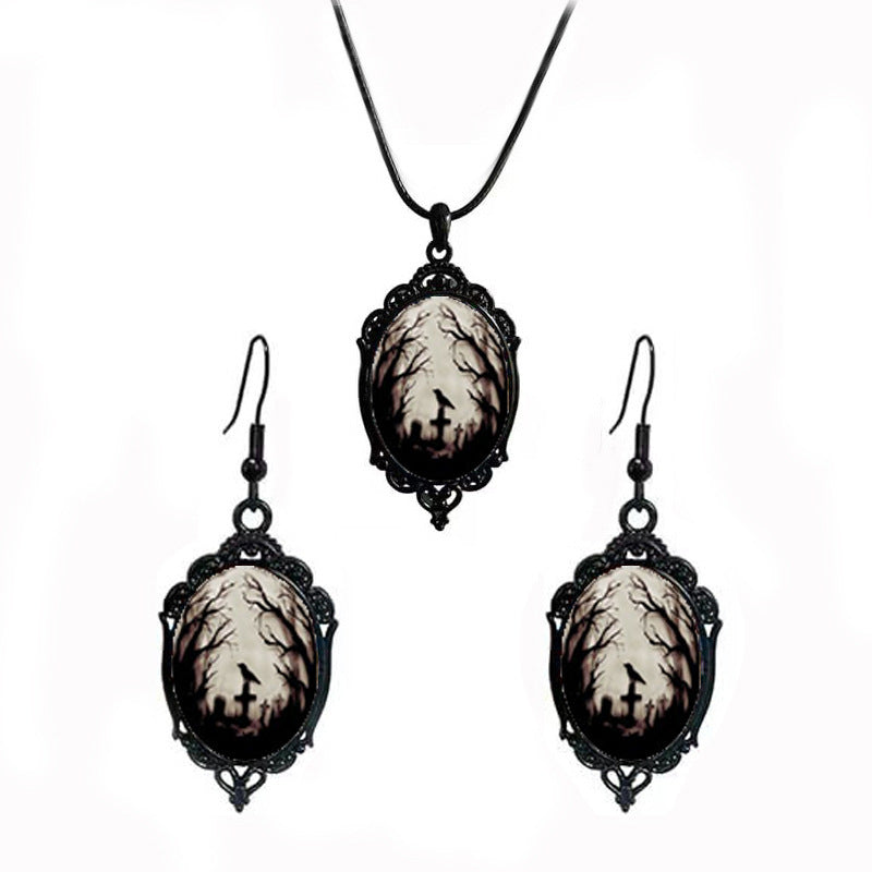 Cross-Border Hot Selling Halloween Gothic Crow Earrings Necklace Set Factory Direct Sale