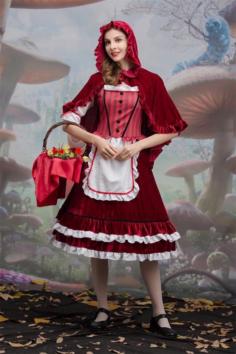 European and American New Halloween Little Red Riding Hood Cos Role-Playing Anime Party Costume Little Red Riding Hood Performance Outfit
